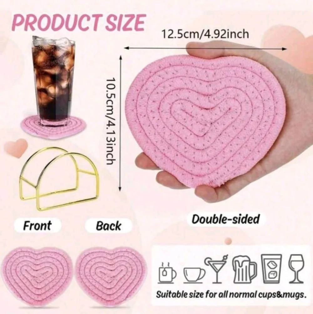 Handmade Woven Heart-Shaped Coasters Set Of 4